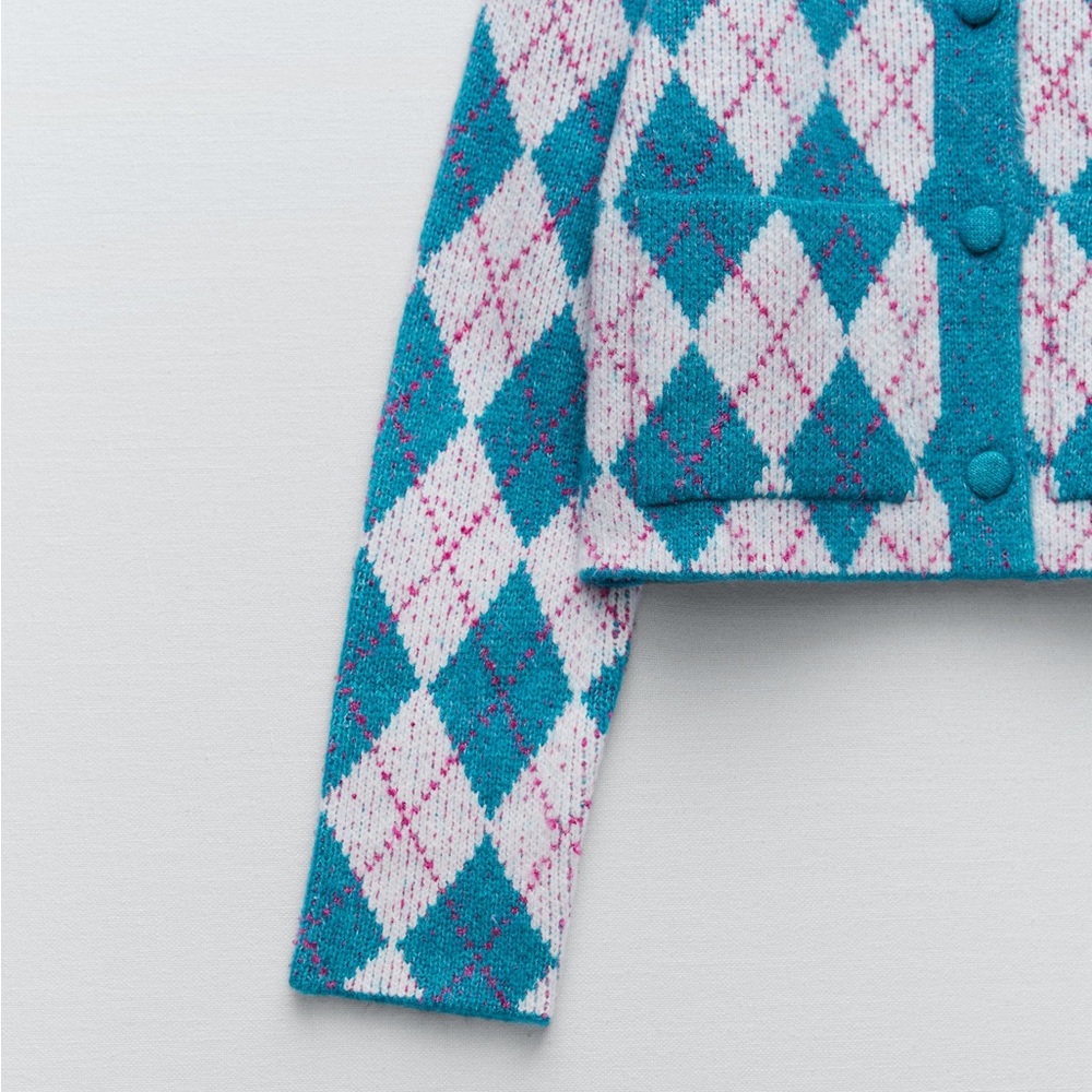 Zara Argyle Knit Jacquard Cardigan M - Picture 6 of 6